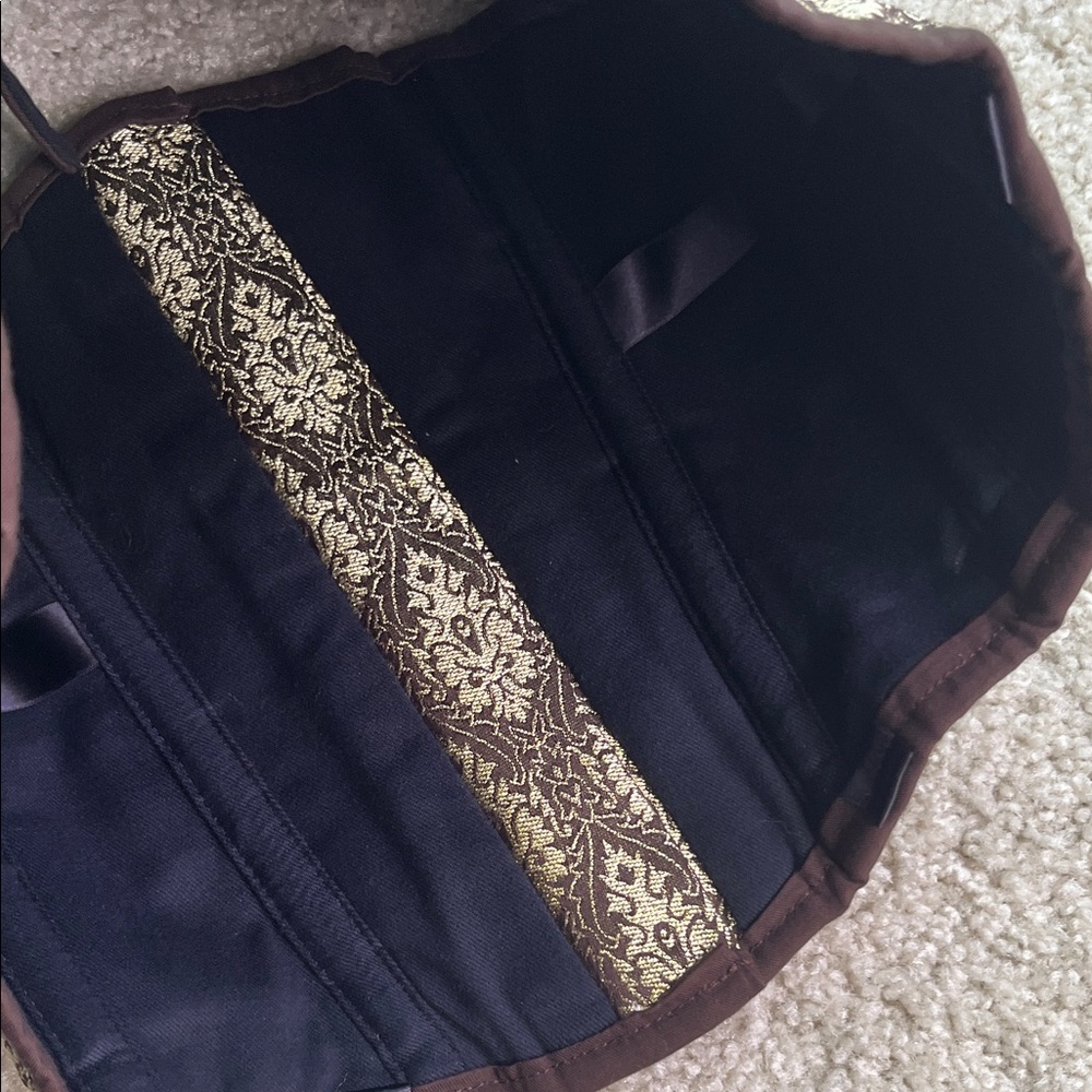 Steampunk Gothic Brown and Gold Under-bust Brocade Corset Top, NWOT, size 30 - Picture 10 of 11